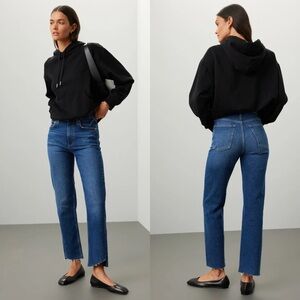 Rag & Bone Harlow Mid-rise Straight Leg Jeans Raw Hem Blue Size 30